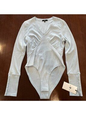NWT 7 For All Mankind Baby Blue Long Sleeve Bodysuit Womens Size Medium